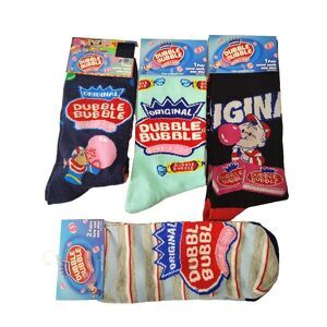 Dubble Bubble Gum 5 Pair (3 Crew/2 Ankle) Novelty Men Adult Size 6-12 Socks NWT